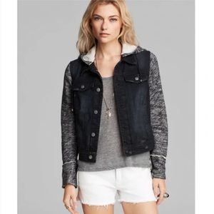 Free People Knit Hooded Denim Jacket Black
